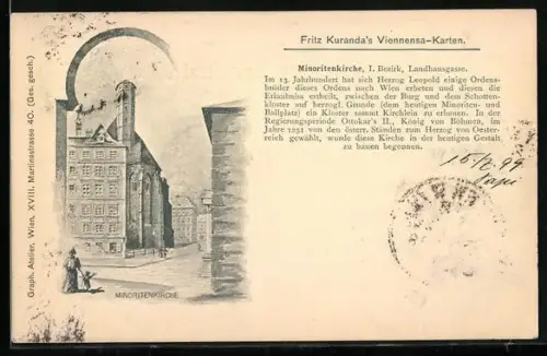 Künstler-AK Wien, Landhausgasse mit Minoritenkirche