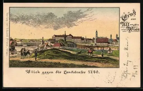 Künstler-AK Alt-Wien, Blick gegen die Landstrasse1780, Pferde