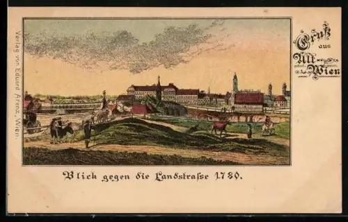 Künstler-AK Alt-Wien, Blick gegen die Landstrasse1780, Pferde