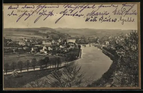 AK Werden-Ruhr, Flusslandschaft und Ortsansicht