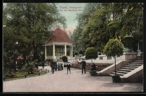 AK Essen, Stadtgarten, Partie am Musikpavillon