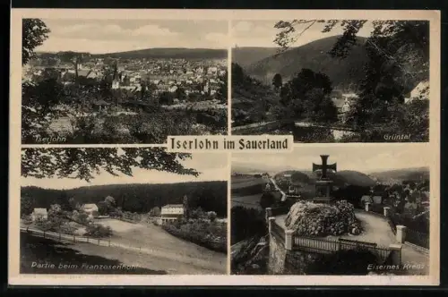 AK Iserlohn im Sauerland, Stadtansicht, Grüntal, Partie beim Franzosenhohl, Eisernes Kreuz
