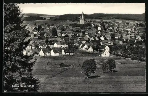 AK Brilon /Sauerland, Stadtansicht mit Kirche und umliegender Landschaft