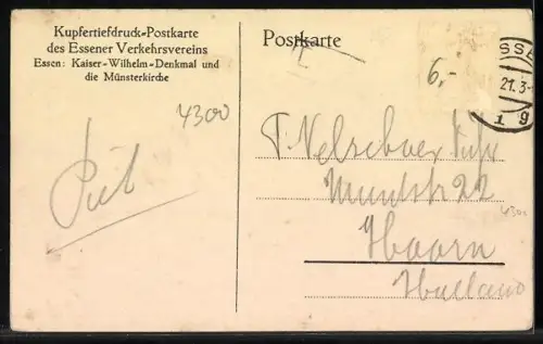AK Essen, Kaiser-Denkmal, Münsterkirche