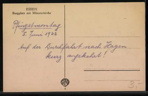 AK Essen, Burgplatz mit Münsterkirche