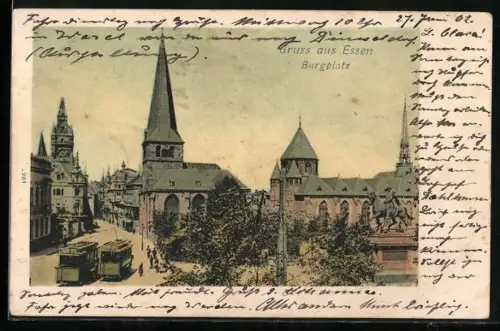 AK Essen, Burgplatz, Strassenbahn