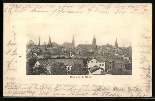 AK Essen a. d. Ruhr, Stadtpanorama mit Kirchtürmen