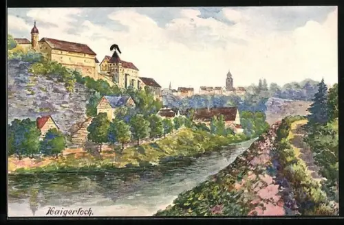 Künstler-AK Haigerloch, Schloss, Flussufer