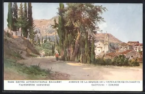 Künstler-AK Corfou, Avenue de la Source de l'Imperatrice Elisabeth 164 Gastouri