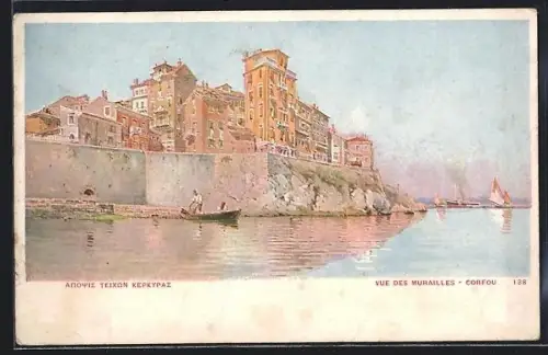 Künstler-AK Corfou, Vue des Murailles, Häuser am Wasser