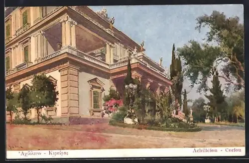 Künstler-AK Corfou, Achilleion mit schöner Anlage