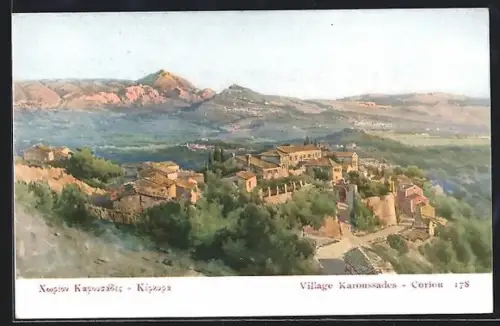 Künstler-AK Corfou-Karousades, Panoramablick vom Berg gesehen