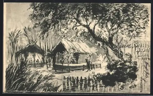 Künstler-AK Essen /Ruhr, Festpostkarte Wohltätigkeits-Bazar 1904, Uferpartie