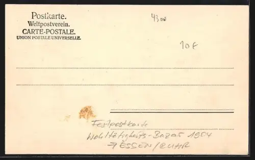 Künstler-AK Essen /Ruhr, Festpostkarte Wohltätigkeits-Bazar 1904, Uferpartie