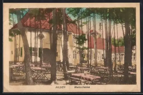 AK Hilden, Gasthaus Waldschenke, Gartenlokal