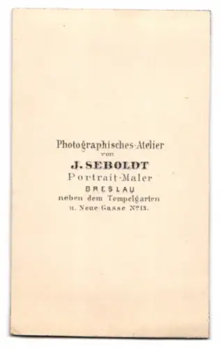 Fotografie J. Seboldt, Breslau, junger Knabe im grauen Anzug stehend auf einem Stuhl