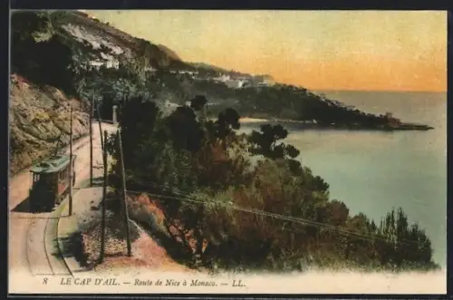 AK Le Cap D`Ail, Route de Nice à Monaco, Strassenbahn