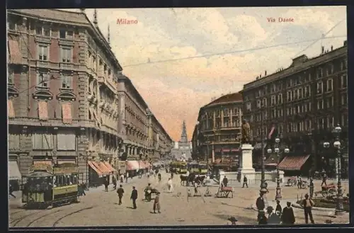 AK Milano, Via Dante, Tramway, Strassenbahn