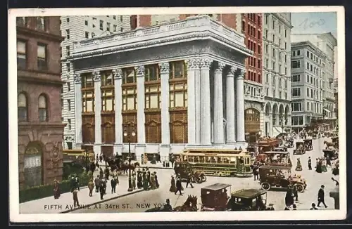 AK New York, Fifth Avenue 34th Street, Strassenbahn