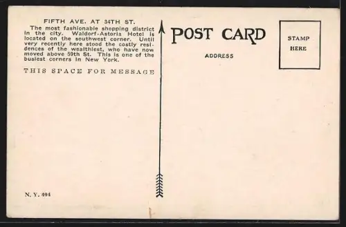 AK New York, Fifth Avenue 34th Street, Strassenbahn