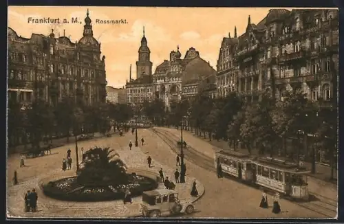 AK Frankfurt a. Main, Strassenbahn in Fahrt am Rossmarkt