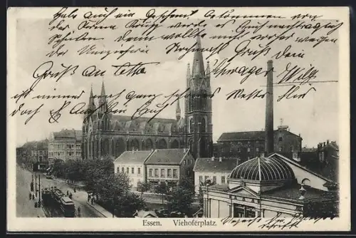 AK Essen, Viehoferplatz mit Strassenbahn