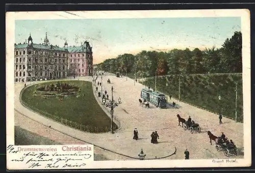 AK Christiania, Drammensveien, Strassenbahn