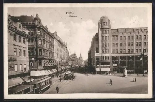 AK Prag, Partie am Graben, Strassenbahn