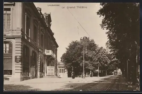 AK Lausanne, Le Grand Théatre, Strassenbahn