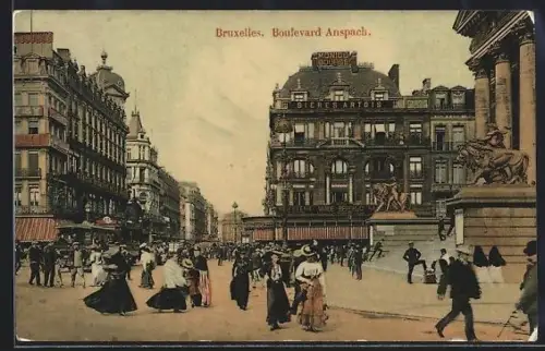 AK Bruxelles, Boulevard Anspach, Monico Bourse, Strassenbahn