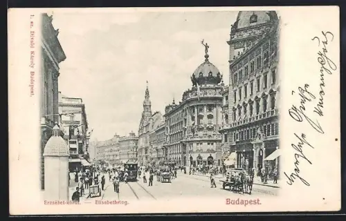 AK Budapest, Elisabethring mit Strassenbahn