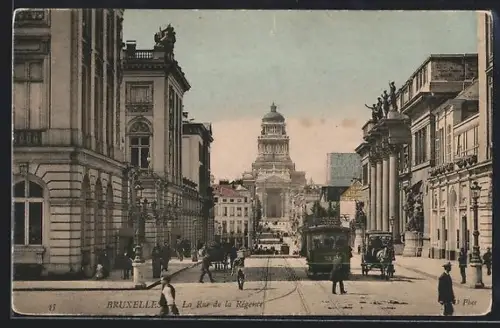AK Bruxelles, Rue de la Régence mit Strassenbahn und Gebäudeansicht