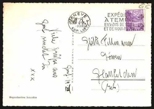 AK Genève, Eglise Notre Dame Place et Gare de Cornavin, Strassenbahn