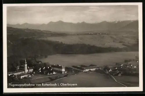 AK Rottenbuch i. Oberbayern, Flugzeugaufnahme, Kloster, Kirche