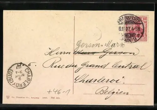 AK Frankfurt a. M., Partie am Schauspielhaus, Denkmal, Strassenbahn