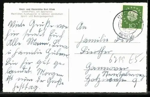 AK Ulmet /Pfalz, Gast- und Raststätte Kurt Klink, Gastraum, Terrasse