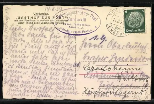 AK Vorderriss, Gasthof zur Post, Forsthaus, Bayerisches Hochgebirge