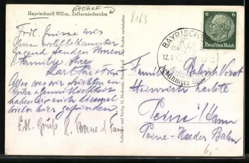 AK Bayrischzell, Zellerniederalm, Gasthof, Kühe, Ortsblick