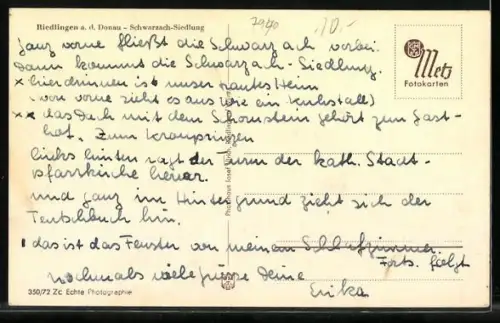 AK Riedlingen a. d. Donau, Schwarzach-Siedlung aus der Vogelschau