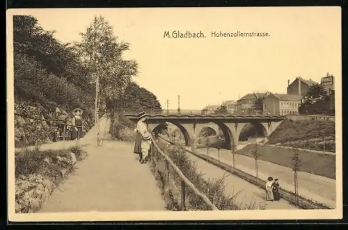 AK M. Gladbach, Hohenzollernstrasse, Brücke, Spazierweg