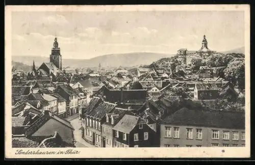 AK Sondershausen in Thür., Stadtansicht mit Kirche und Schloss