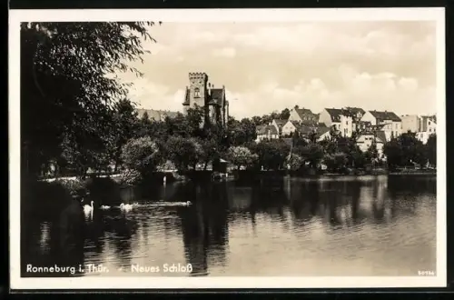 AK Ronneburg i. Thür., Neues Schloss u. Ort vom Wasser aus