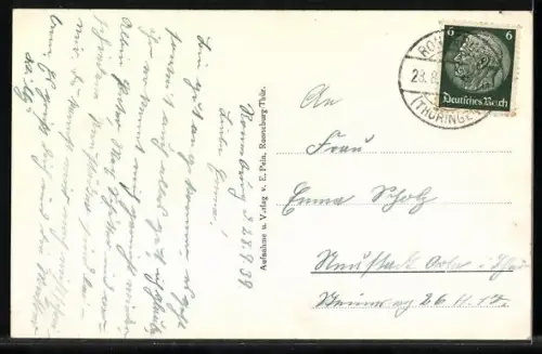 AK Ronneburg i. Thür., Neues Schloss u. Ort vom Wasser aus