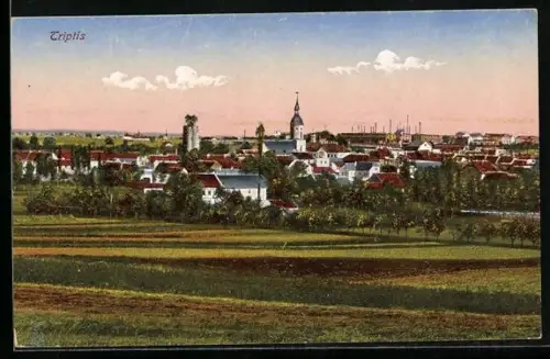 AK Triptis, Panorama mit Kirche und Turm