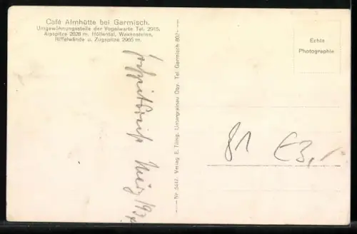AK Garmisch, Café Almhütte, Winterlandschaft, Alpenpanorama