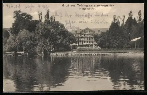 AK Tutzing am Starnberger See, Hotel Seehof, Ansicht vom Wasser