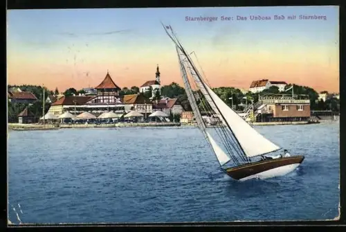 AK Starnberg, Undosa Bad, Segelboot, Ortsansicht