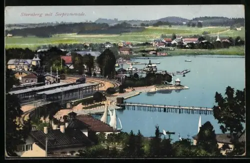 AK Starnberg, Seepromenade, Bahnhof, Dampfersteg