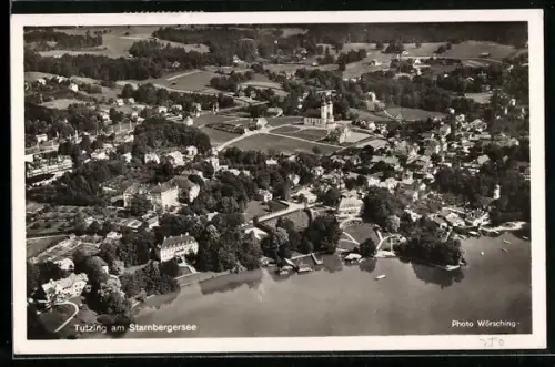 AK Tutzing am Starnbergersee, Luftaufnahme, Ortsansicht, Seeufer