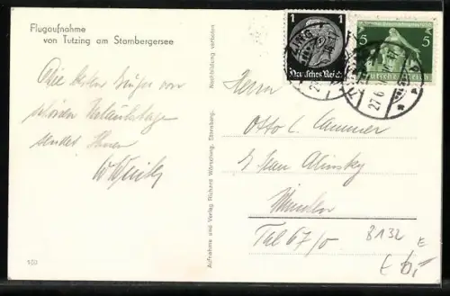 AK Tutzing am Starnbergersee, Luftaufnahme, Ortsansicht, Seeufer